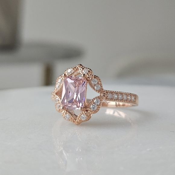 Pink Gemstone Rose Gold ring, 925 Sterling Silver, 18k Rose Gold finish - Picture 2 of 5